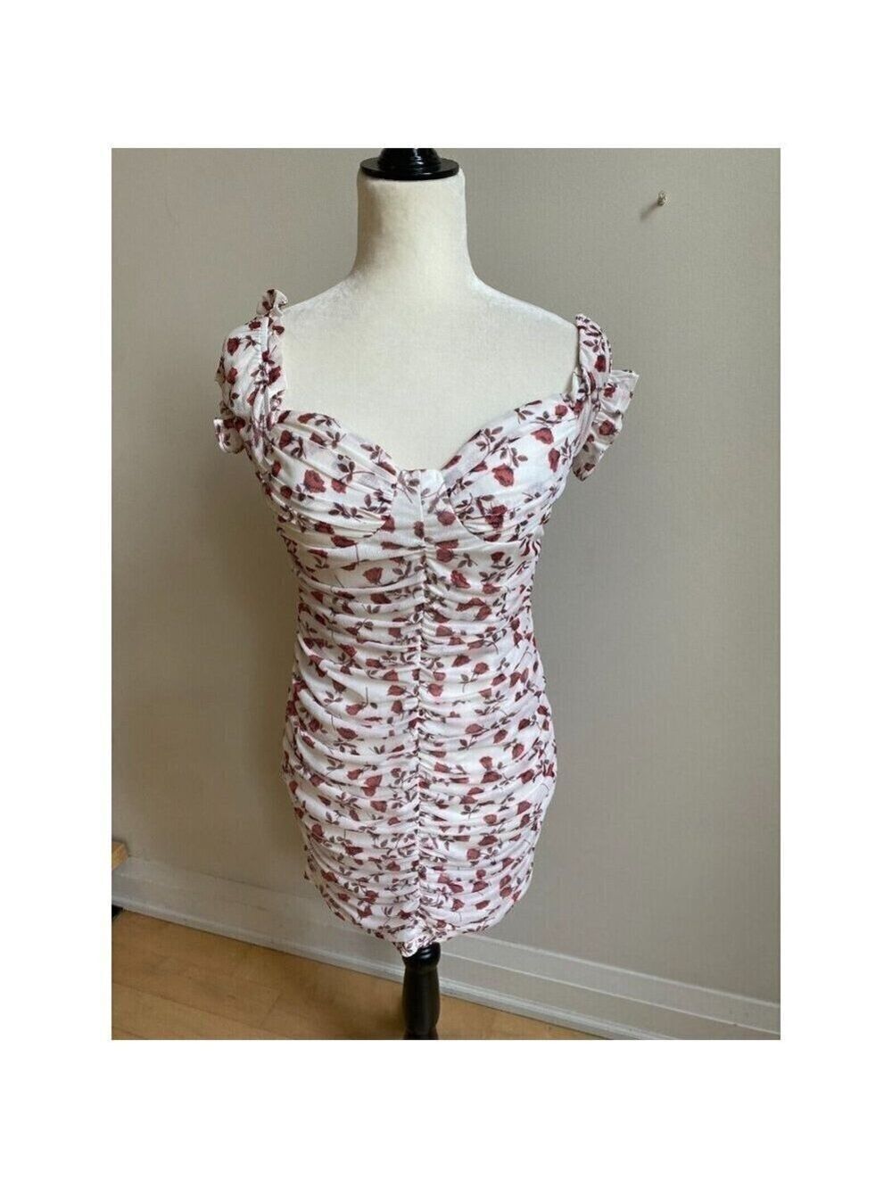O.Vianca womens floral ruched NEW bodycon dress size small